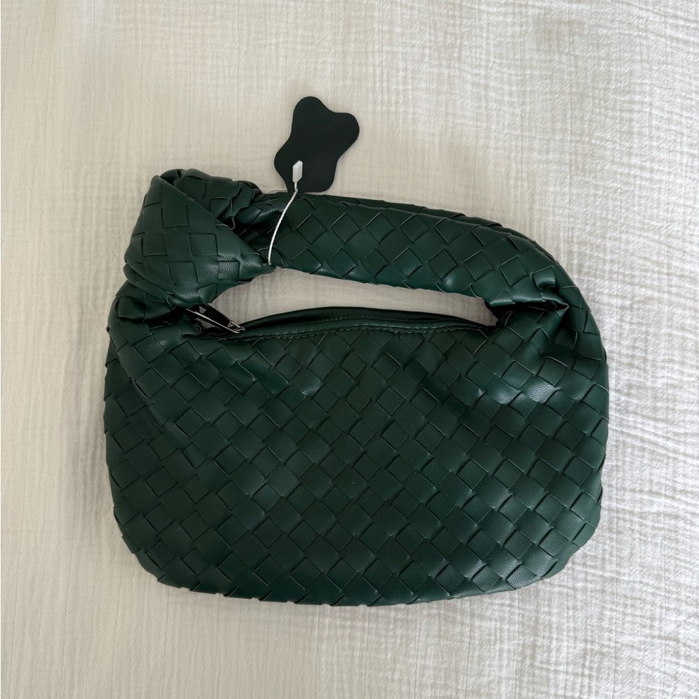 Green Woven Leather Hand Bag
